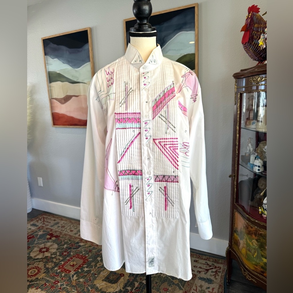 Artisan Painted Pink and Silver Blouse - Picture 7 of 11